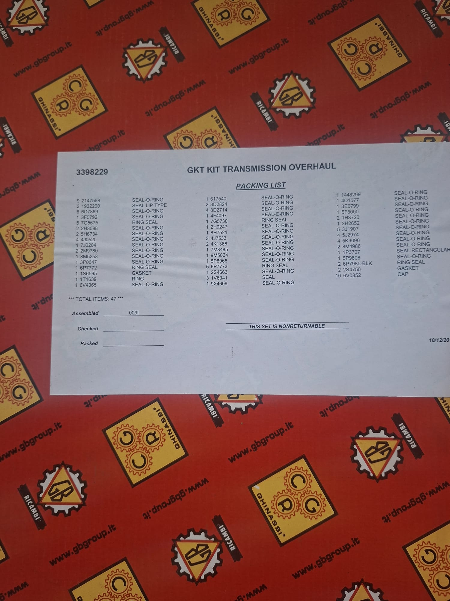 Garnitura brvi 3398229 za mjenjac cat 966g